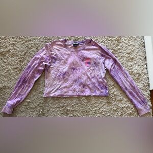 A-Lab Long Sleeve Tie Dye Crop Top Purple Pink Yin Yang Flame Graphic Small S